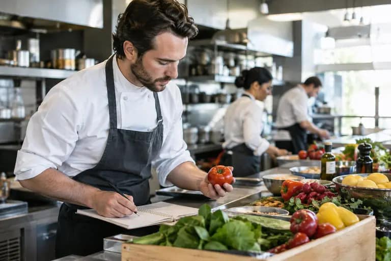 Chef arranging ingredients for a cost-conscious private menu