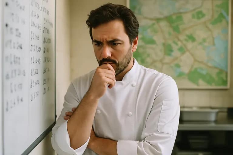 Chef comparing produce options while planning a private dinner menu