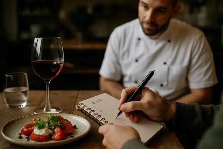 Dinner host checking a booking checklist before guests arrive