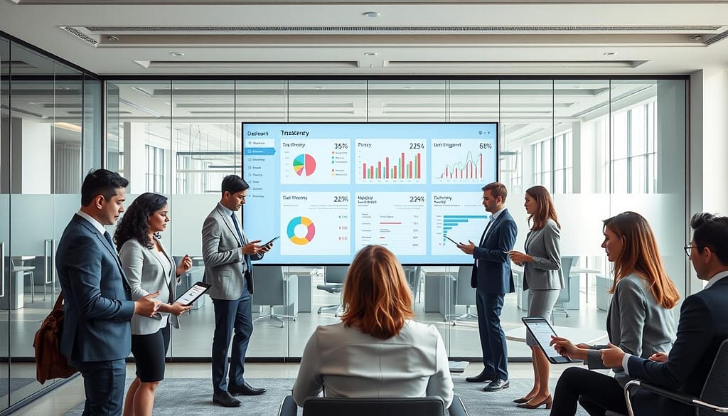 A modern office space depicting a seamless loyalty program experience. In the foreground, a diverse group of professionals in business attire collaboratively examines digital devices displaying loyalty program dashboards. The middle ground features a large touchscreen monitor illustrating graphs and statistics related to transparency, data privacy, and user engagement, with bright, inviting colors. The background showcases glass partitions and stylish furniture that convey a contemporary atmosphere. Soft, natural lighting streams in from large windows, emphasizing a sense of openness and trust. The overall mood is focused yet welcoming, encapsulating themes of loyalty and ethical practices in maintaining client relationships. A modern office space depicting a seamless loyalty program experience. In the foreground, a diverse group of professionals in business attire collaboratively examines digital devices displaying loyalty program dashboards. The middle ground features a large touchscreen monitor illustrating graphs and statistics related to transparency, data privacy, and user engagement, with bright, inviting colors. The background showcases glass partitions and stylish furniture that convey a contemporary atmosphere. Soft, natural lighting streams in from large windows, emphasizing a sense of openness and trust. The overall mood is focused yet welcoming, encapsulating themes of loyalty and ethical practices in maintaining client relationships.