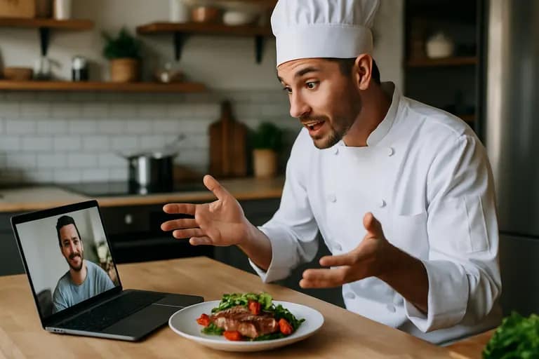 Chef checking inquiry messages on a phone beside a prep notebook