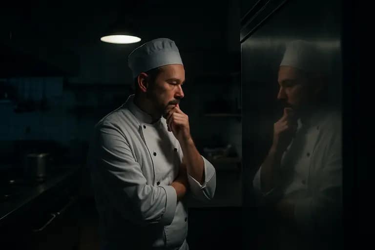 Chef checking produce quality while reviewing a supplier order sheet