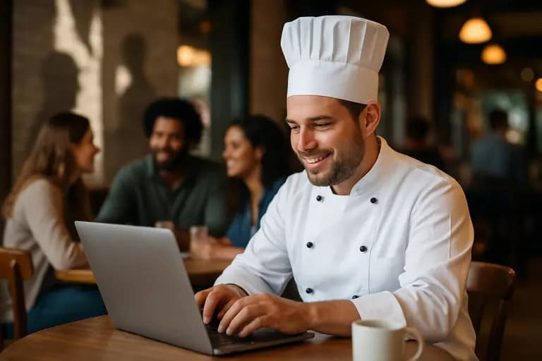 Chef reviewing contact notes after a community food event