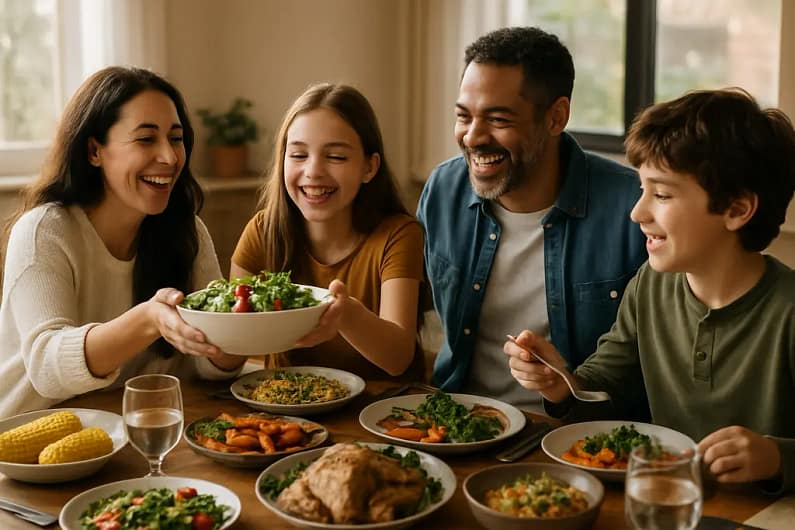 Home Chef Services meal prepared in a family kitchen for a shared dinner