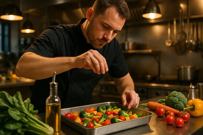 Personal chef growth planning with menus, invoices, and fresh ingredients on a kitchen table