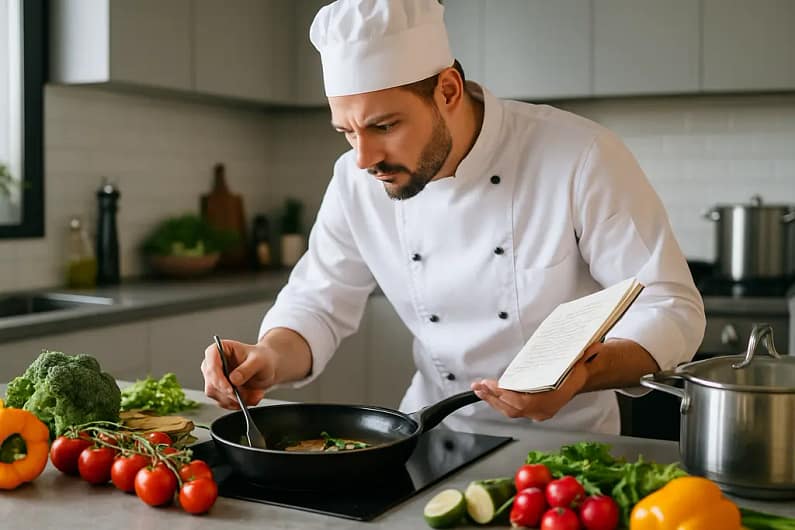 personal chef pricing worksheet beside a prepared dinner setting
