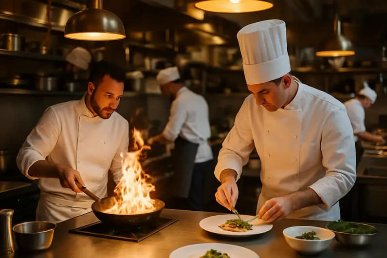 Chef plating seasonal dishes that reflect culinary trends at a private dinner