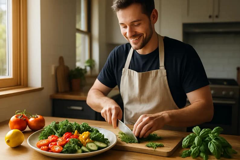 Personal Chef Costs planning sheet beside fresh ingredients on a kitchen counter