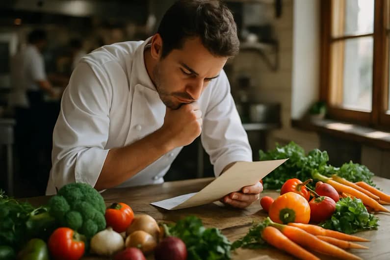 questions for your chef written beside plated dishes and menu notes